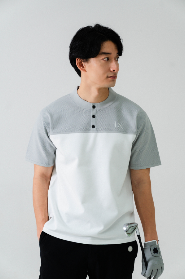 Stand Collar Knit Polo Gray