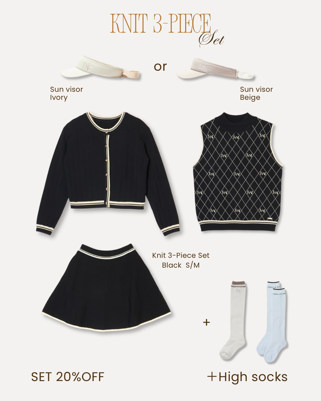 【VALENTINE SALE】 Knit 3-piece Black ＋ SOCKS