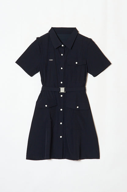 Belted Trench Shirt Golf Dress Navy