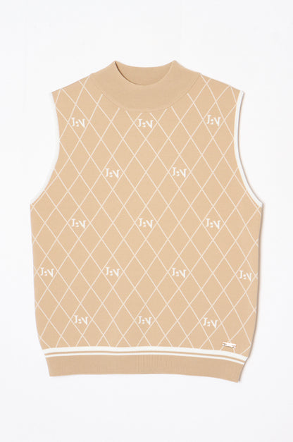 Logo Mock-neck Sleeveless Knit Beige