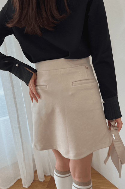 ポケット付きもちもちAラインスカート ベージュ ゴルフウェア