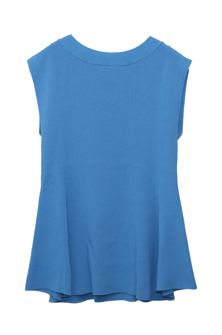 Flare no sleeve knit top blue