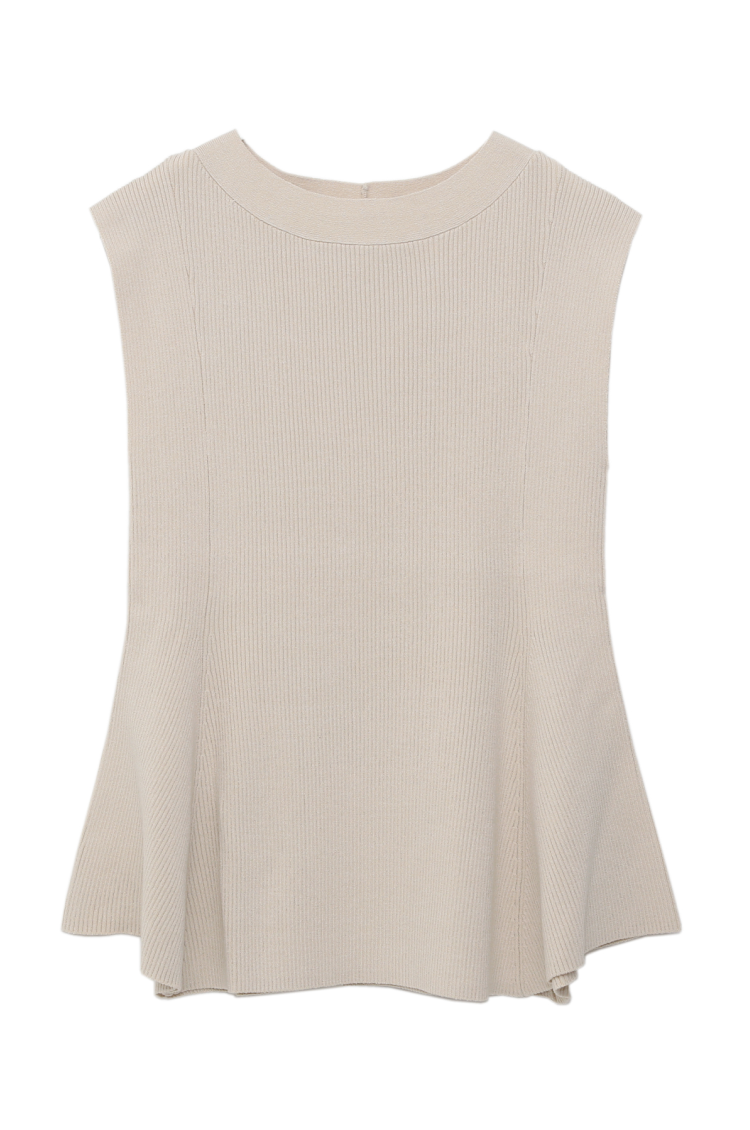 Flare no sleeve knit top beige
