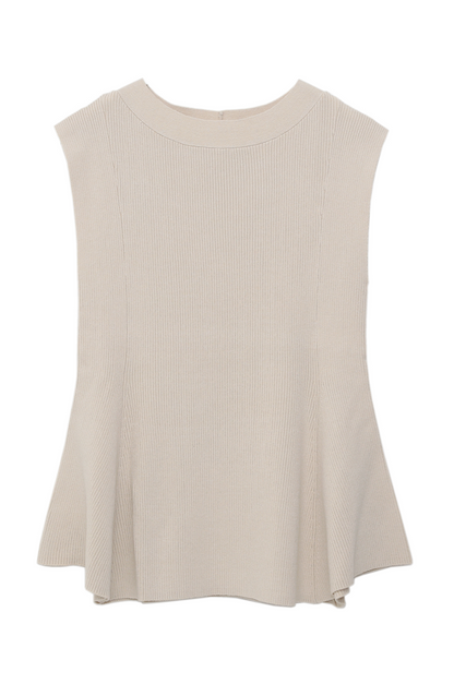 Flare no sleeve knit top beige