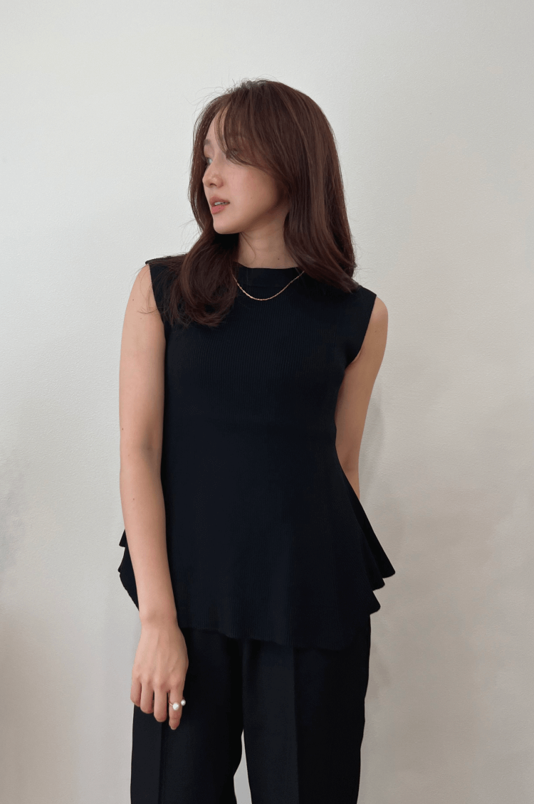 Flare no sleeve knit top blue – LE.NAN