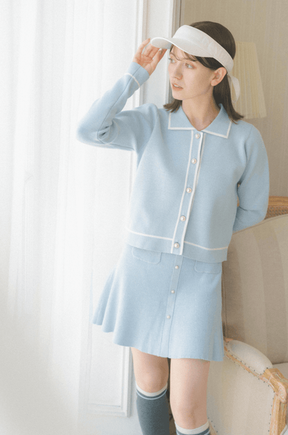 Wave knit skirt blue