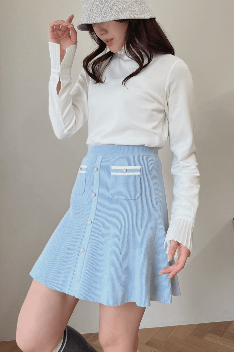 Wave knit skirt blue