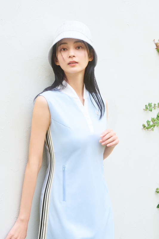 Side Striped Sleeveless Golf Dress BLUE